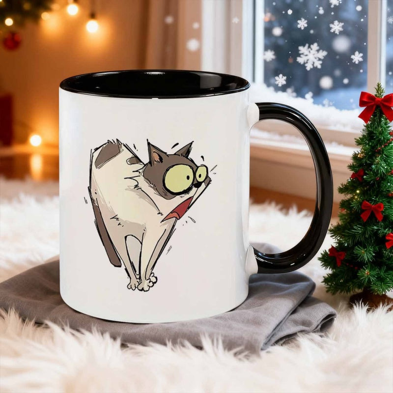 Tailorly Black Accent 11 oz Mug - car wearing christmas hat fun scene