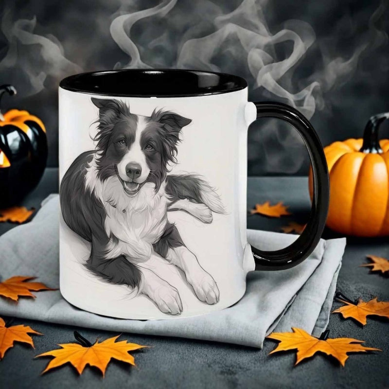 Tailorly Black Accent 11 oz Mug - sketch style cute border collie