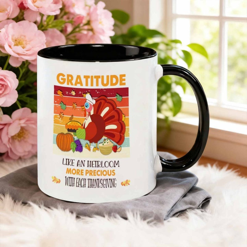 Tailorly Black Accent 11 oz Mug - cartoon thanksgiving turkey slogan