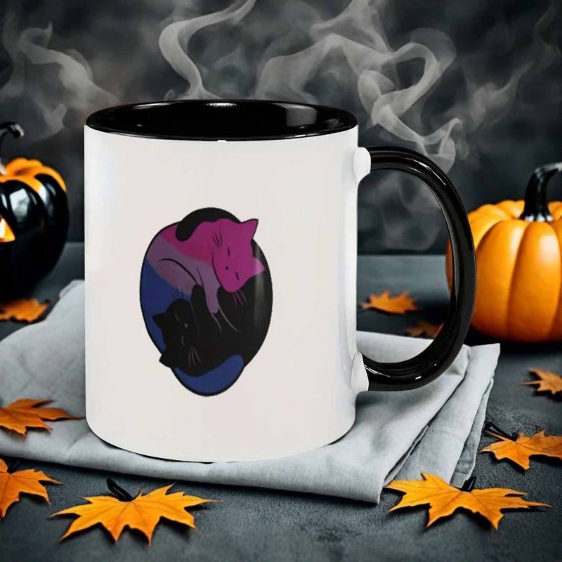 Tailorly Black Accent 11 oz Mug - cartoon style two cats cuddling