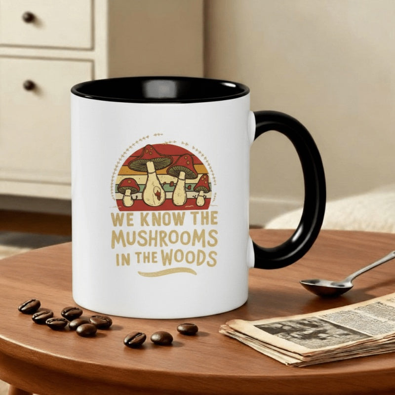 Tailorly Black Accent 11 oz Mug - mushrooms