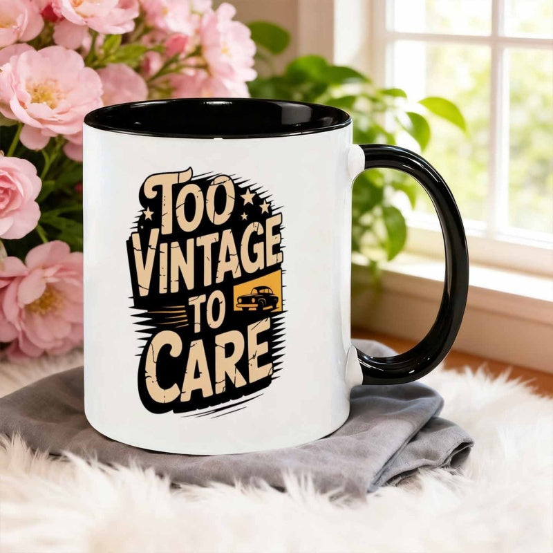 Tailorly Black Accent 11 oz Mug - 1pc 11 ounce vintage distressed car themed mug with a dont care slogan this ceramic cup is designed for heat is