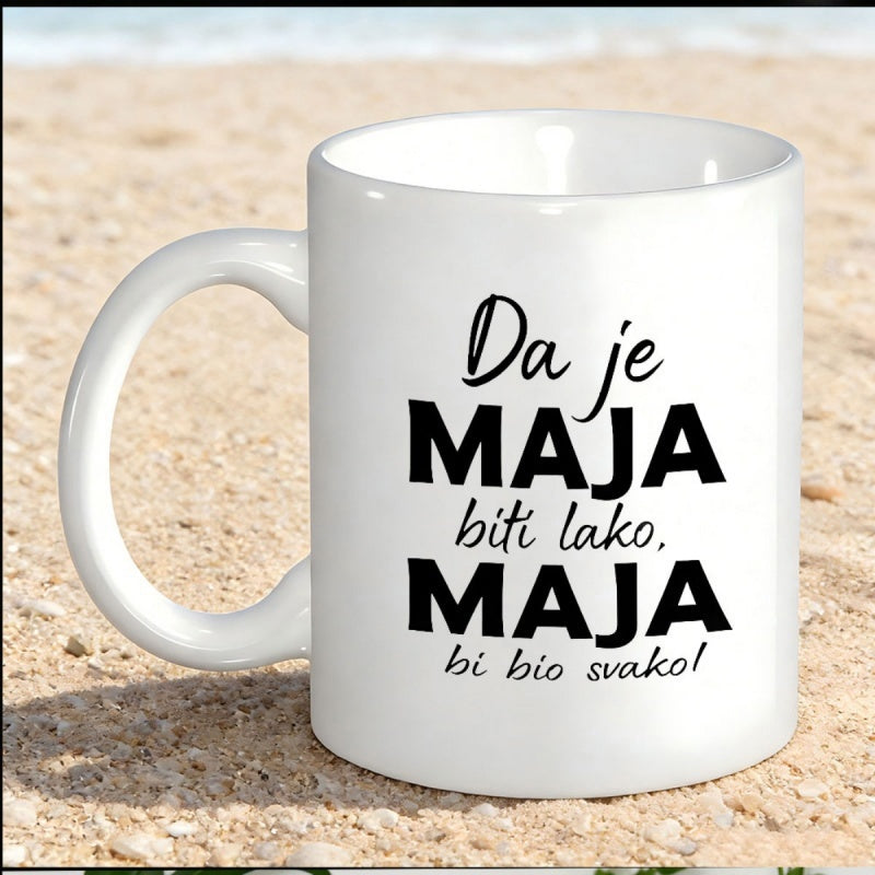 Tailorly White Ceramic 11 oz Mug - Simple Pure White Ceramic Coffee Cup Sitting On Sandy Beach Mug