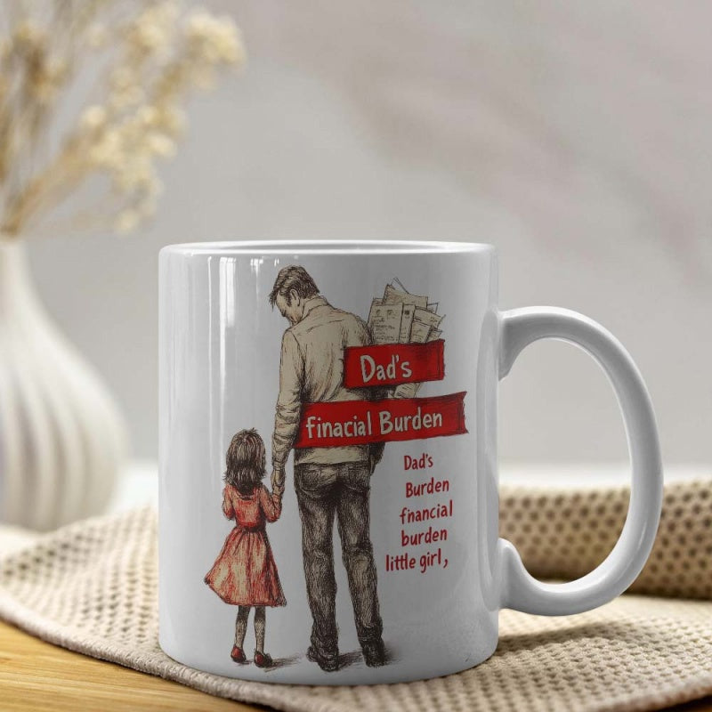 Tailorly White Ceramic 11 oz Mug - Dads Financial Burden Sketch Illustration Of A Father And Daughter Walking Hand In Hand Father