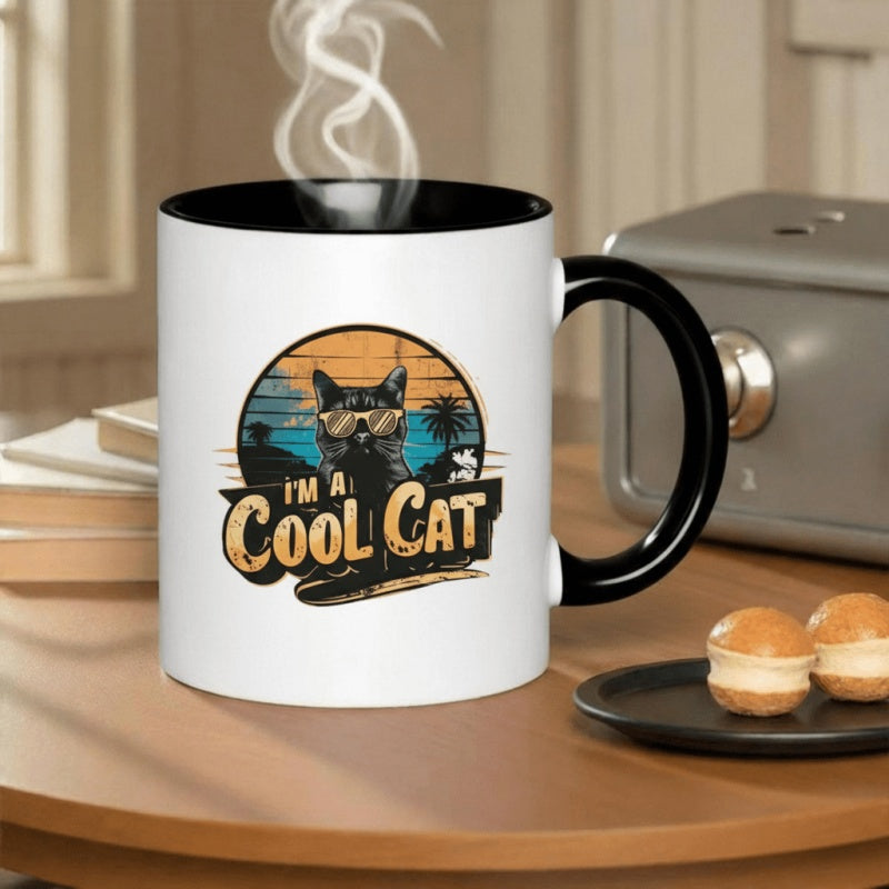 Tailorly Black Accent 11 oz Mug - vintage retro sunset black cat inspirational quote seasonal holiday witches
