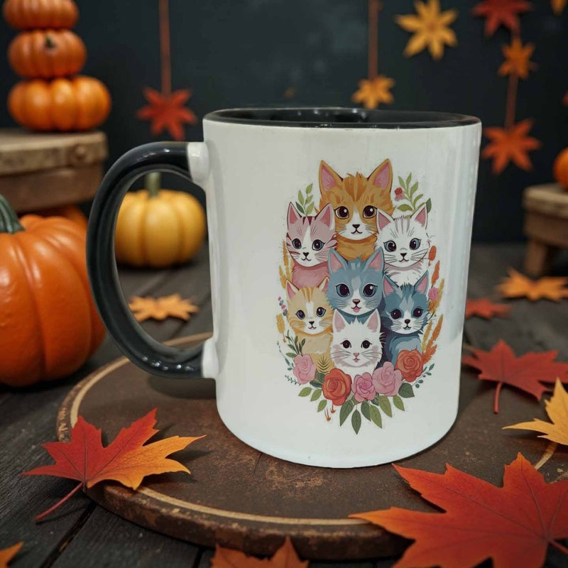 Tailorly Black Accent 11 oz Mug - illustration style flowers