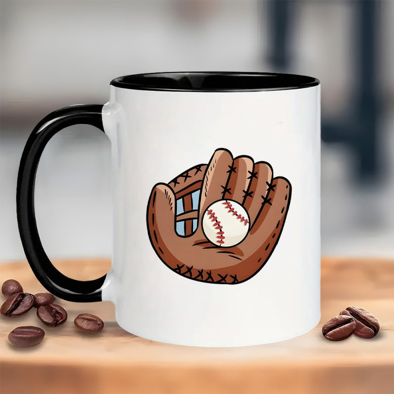 Tailorly Black Accent 11 oz Mug - vintage baseball glove stitched detailing unique handle pattern
