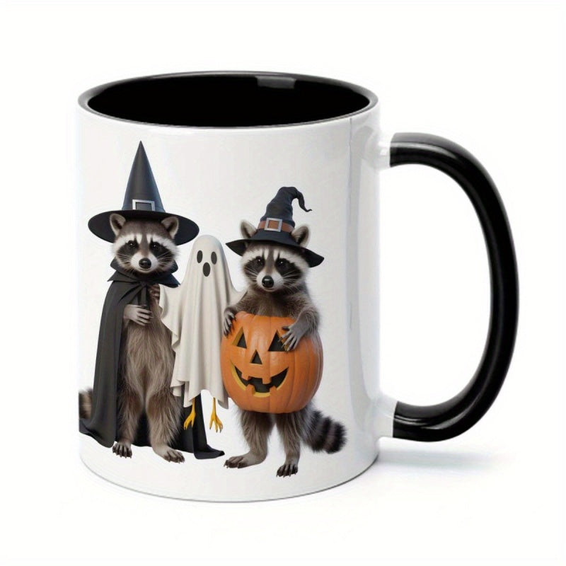Tailorly Black Accent 11 oz Mug - raccoon themed pumpkin