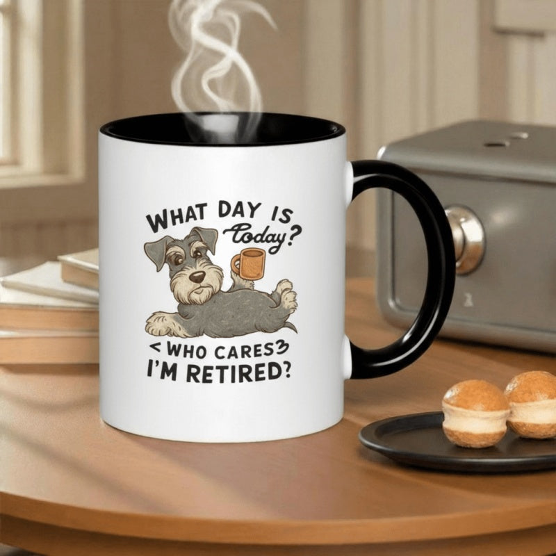 Tailorly Black Accent 11 oz Mug - what day is today im retired schnauzer coffee mug 11oz printed ceramic mug mug food grade ceramic microwave safe