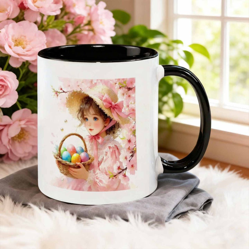 Tailorly Black Accent 11 oz Mug - girl with basket