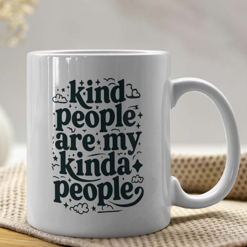 Tailorly White Ceramic 11 oz Mug - Kind People Are My Kinda People Hand Lettered Style With Sparkles And Clouds Decorative Vintage Quote