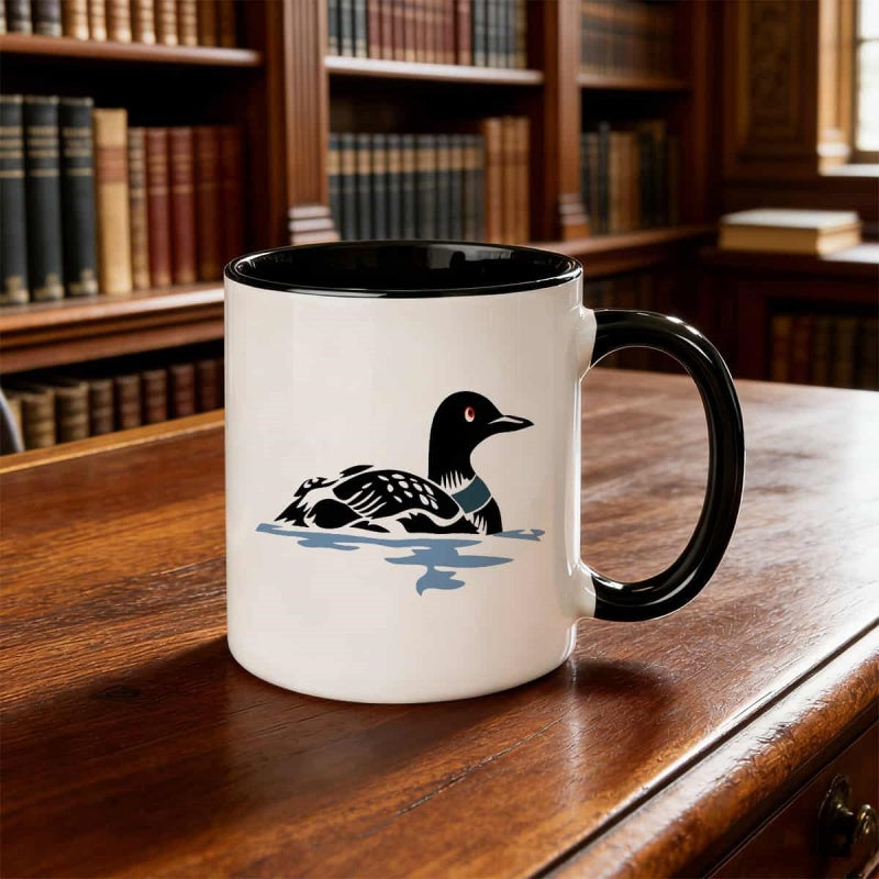 Tailorly Black Accent 11 oz Mug - loon bird