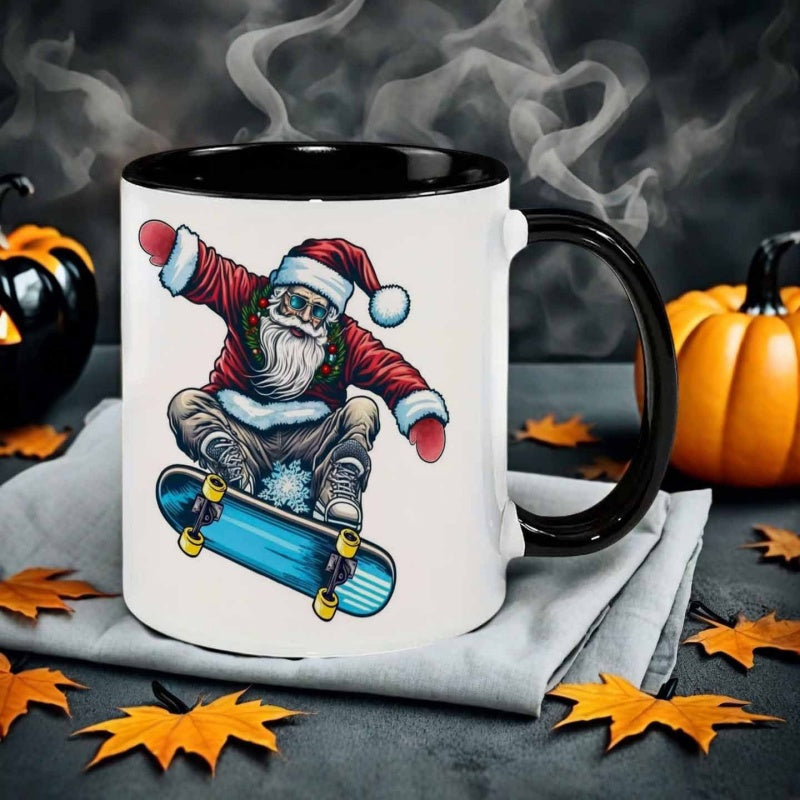 Tailorly Black Accent 11 oz Mug - 1pc 11oz trendy style skateboarding ceramic mug coffee cup water cup heat reusable dishwasher safe multi purpose