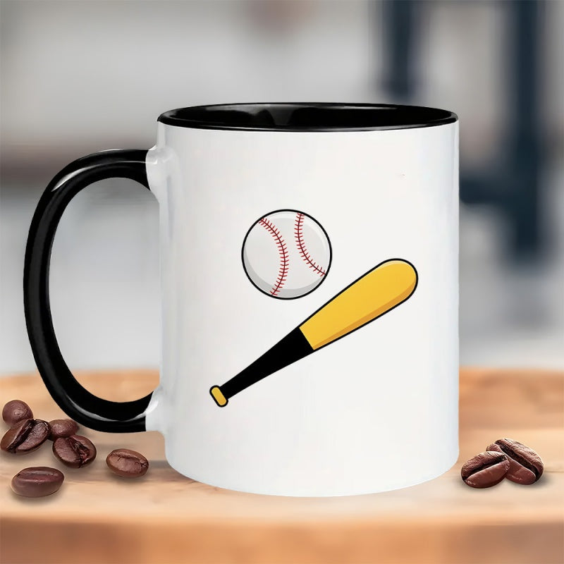 Tailorly Black Accent 11 oz Mug - minimalist bat ball design
