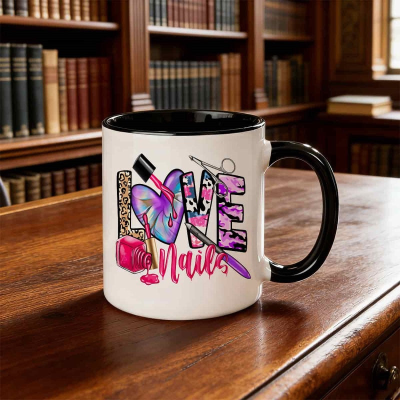 Tailorly Black Accent 11 oz Mug - love for nails colorful