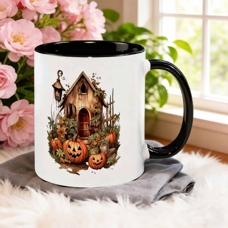 Tailorly Black Accent 11 oz Mug - vintage watercolor illustration of halloween