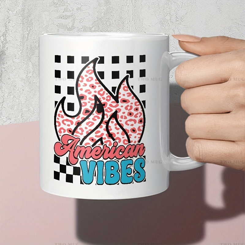 Tailorly White Ceramic 11 oz Mug - American Vibes Stylish Pink Leopard Pattern Inside A Burning Retro Silhouette Flame