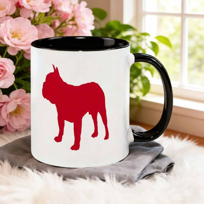 Tailorly Black Accent 11 oz Mug - solid silhouette red french bulldog