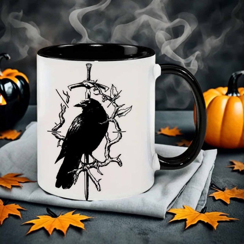 Tailorly Black Accent 11 oz Mug - crow with sword