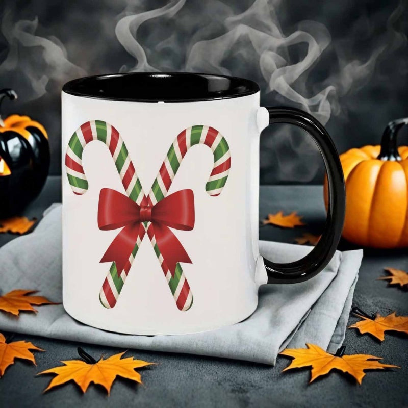 Tailorly Black Accent 11 oz Mug - cartoon style tmas candy cane