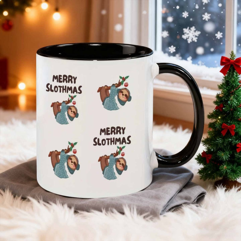 Tailorly Black Accent 11 oz Mug - sloth merry christmas