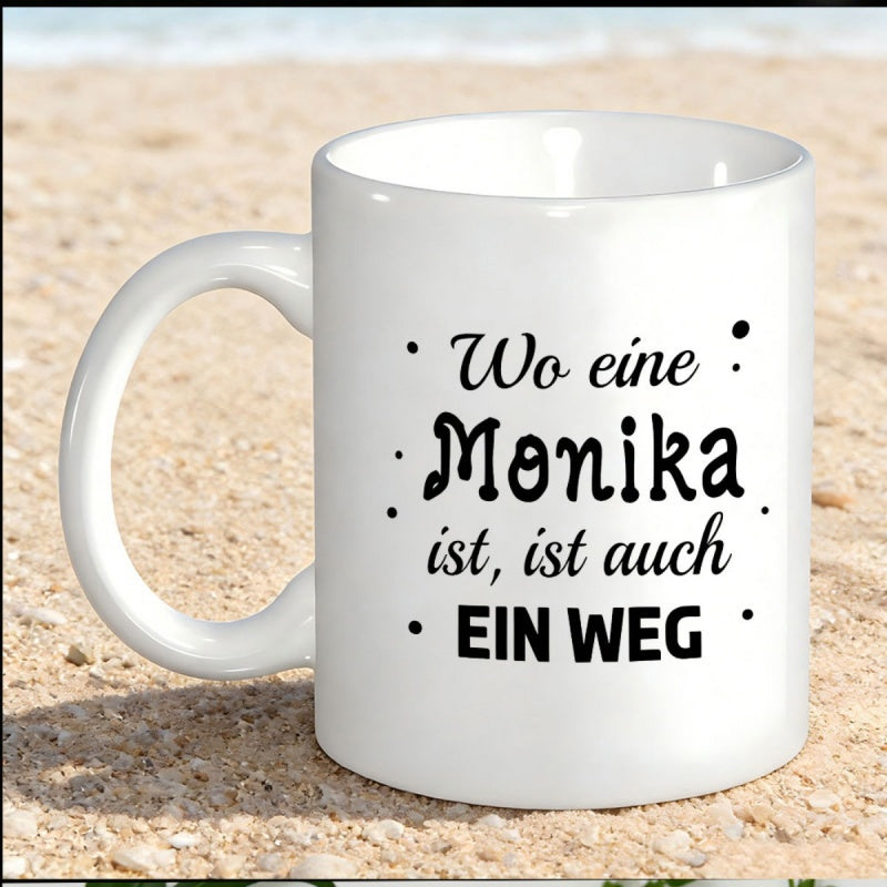 Tailorly White Ceramic 11 oz Mug - Minimalist White Ceramic Beverage Container Resting On Glistening Beach Sand Mug