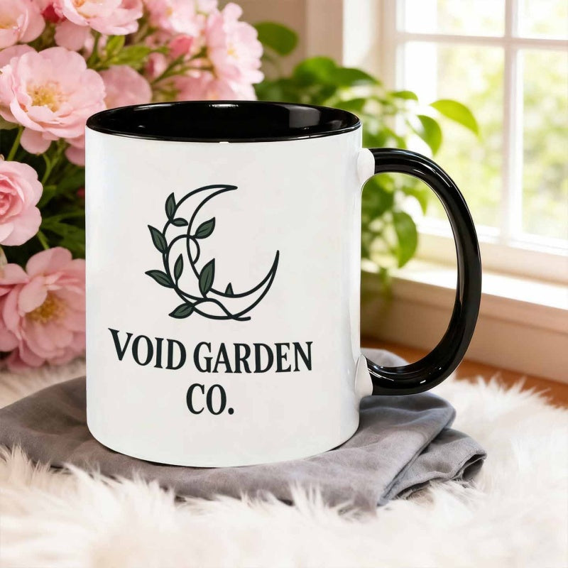 Tailorly Black Accent 11 oz Mug - minimalist moon and garden logo