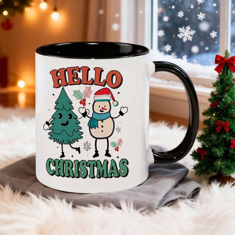 Tailorly Black Accent 11 oz Mug - cartoon style christmas greeting