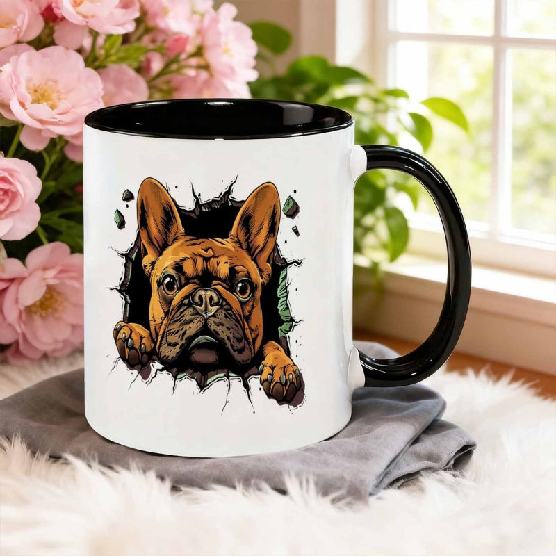 Tailorly Black Accent 11 oz Mug - american comic french bulldog breaking wall