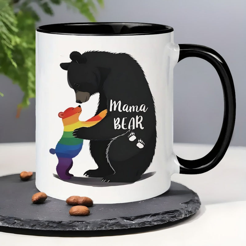 Tailorly Black Accent 11 oz Mug - mama pride rainbow design