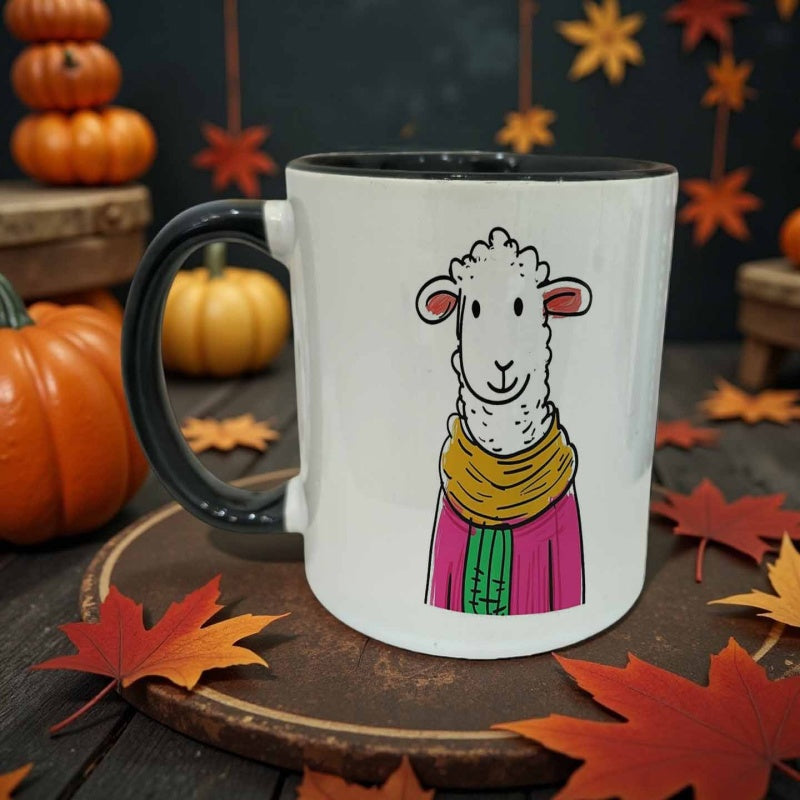 Tailorly Black Accent 11 oz Mug - cute sheep