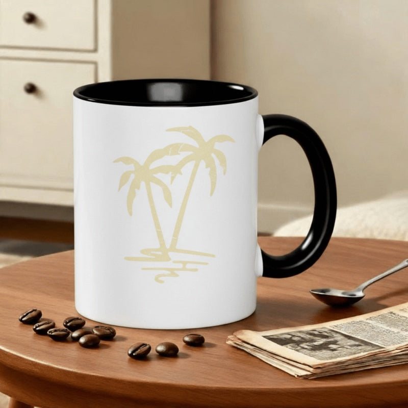 Tailorly Black Accent 11 oz Mug - palm tree beach