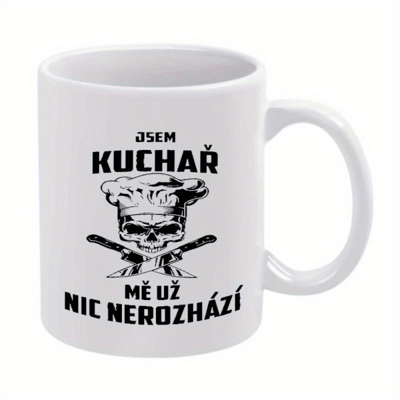 Tailorly White Ceramic 11 oz Mug - Wearing A Traditional Chef Hat With Crossed Culinary Knives Skull