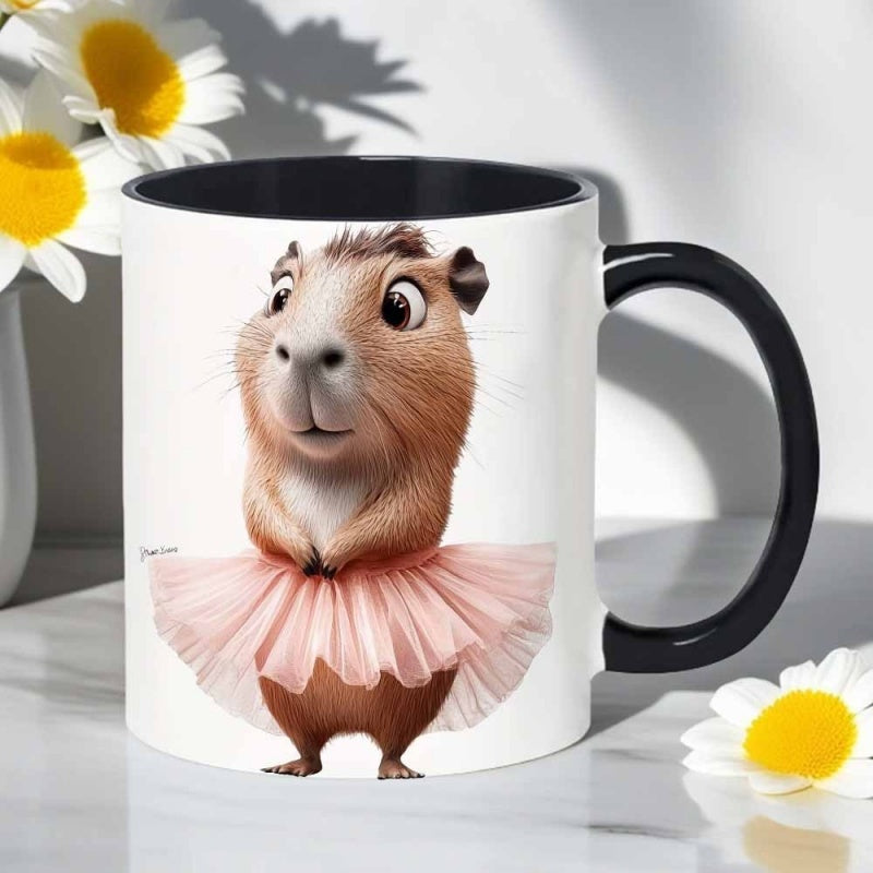 Tailorly Black Accent 11 oz Mug - capybara wearing pink tutu