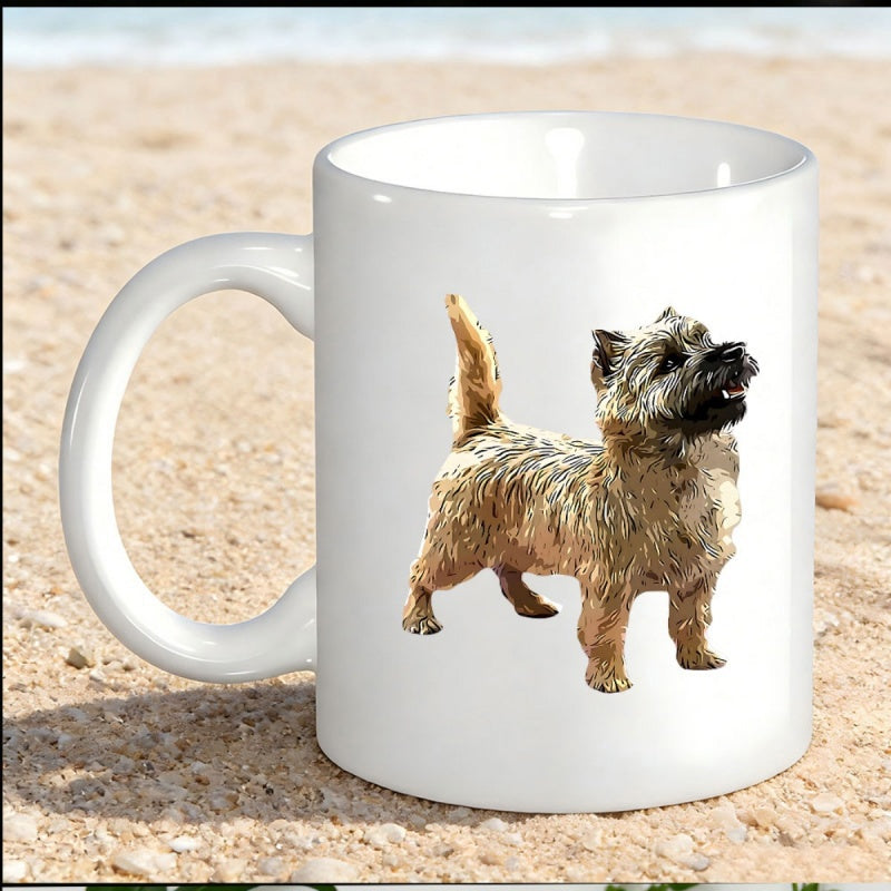 Tailorly White Ceramic 11 oz Mug - Alert Small Scruffy Brown Dog Standing On A Pristine White Background Terrier