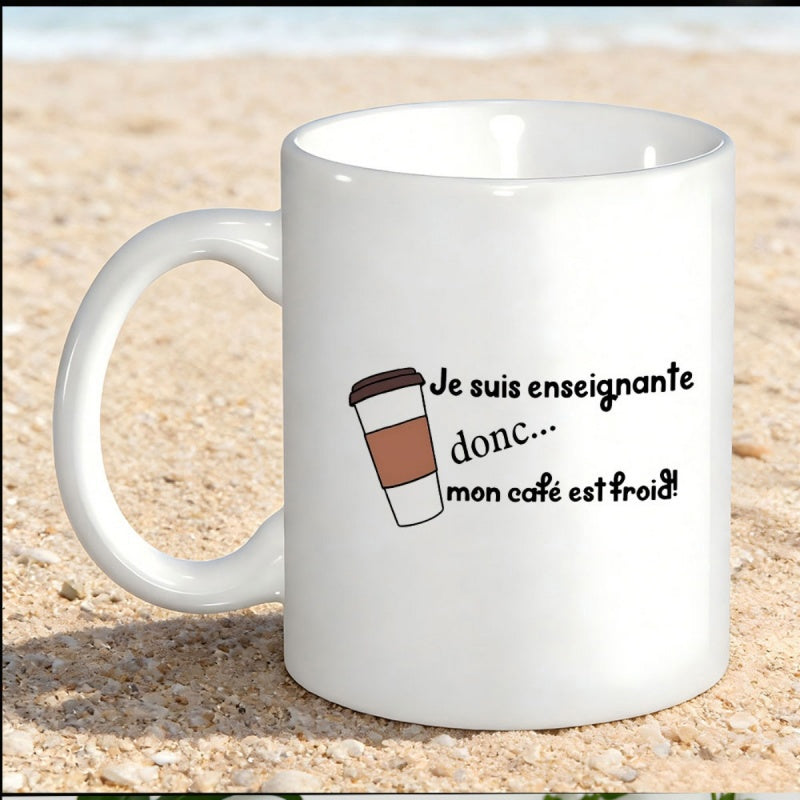 Tailorly White Ceramic 11 oz Mug - Hand Drawn Takeaway Coffee Cup With Plastic Lid And Sleeve Mug
