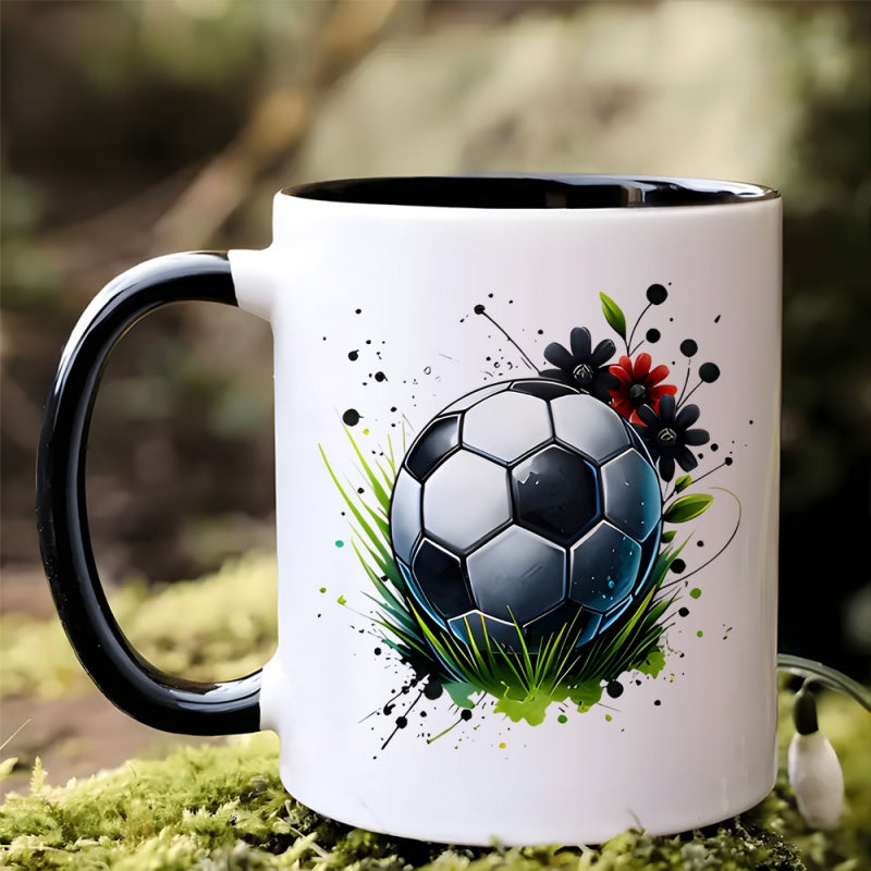 Tailorly Black Accent 11 oz Mug - soccer themed vibrant football design