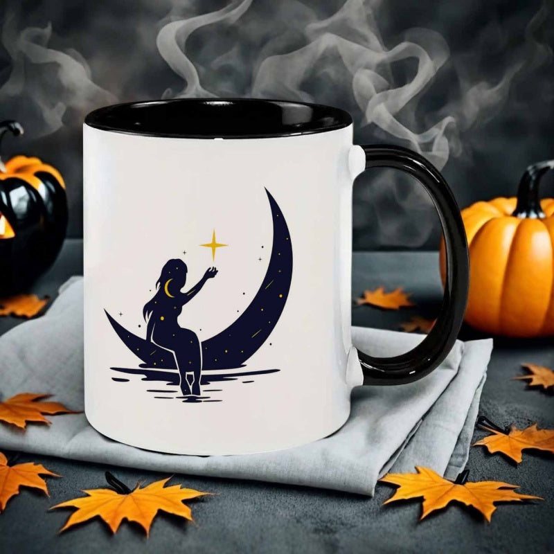 Tailorly Black Accent 11 oz Mug - girl with star moon
