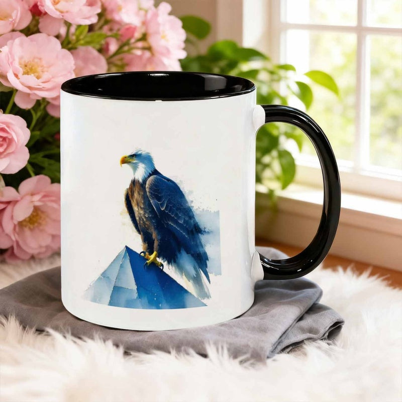 Tailorly Black Accent 11 oz Mug - watercolor style on a blue cone