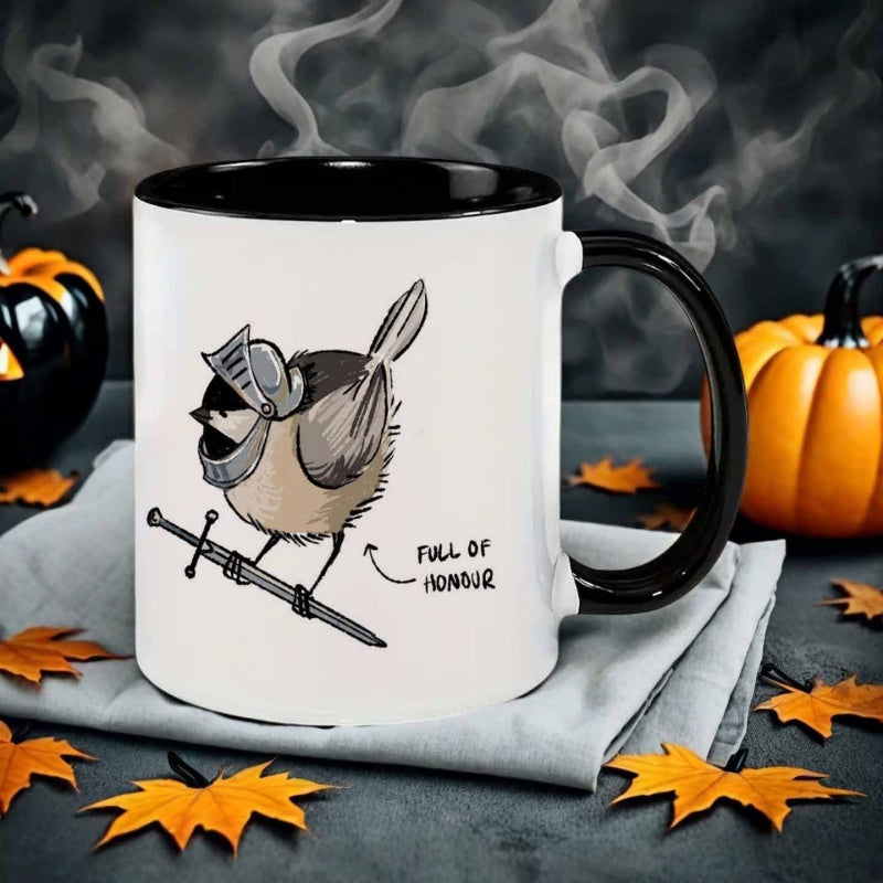 Tailorly Black Accent 11 oz Mug - cartoon style knight bird