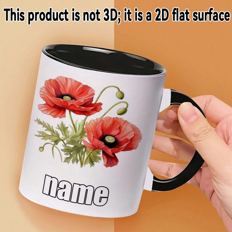 Tailorly Black Accent 11 oz Mug - watercolor poppy flowers