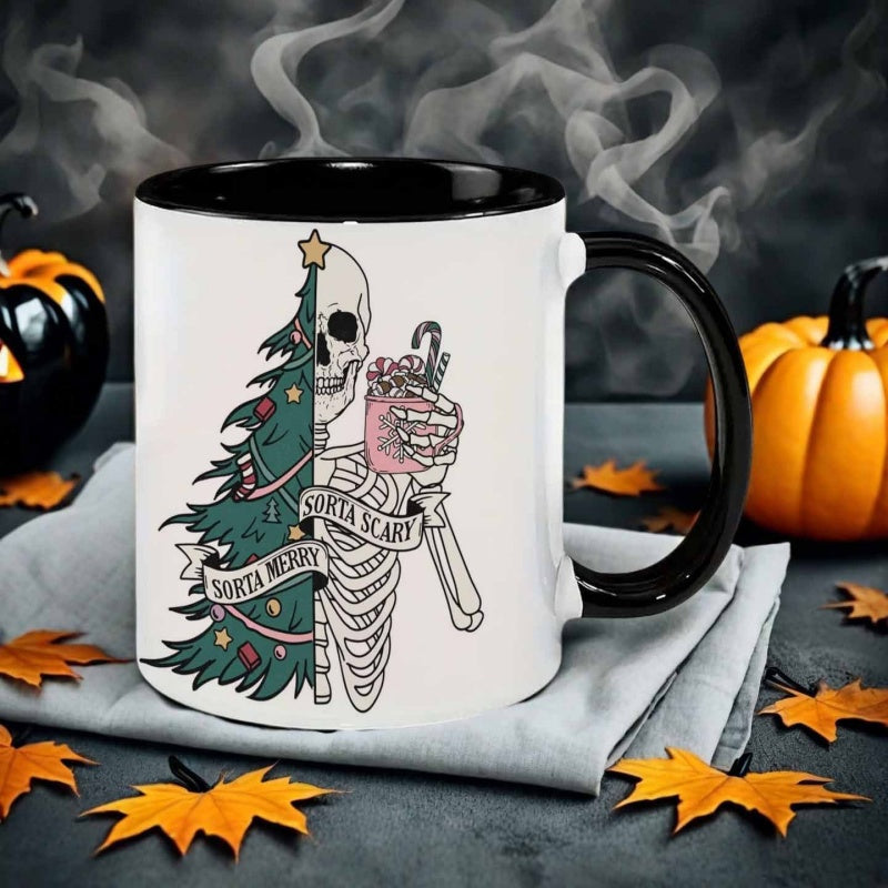 Tailorly Black Accent 11 oz Mug - skeleton christmas tree