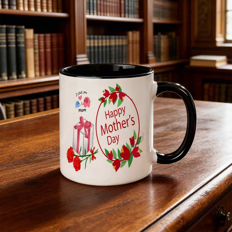 Tailorly Black Accent 11 oz Mug - leaves gift box illustration