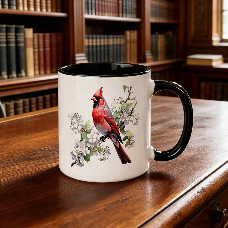 Tailorly Black Accent 11 oz Mug - red bird