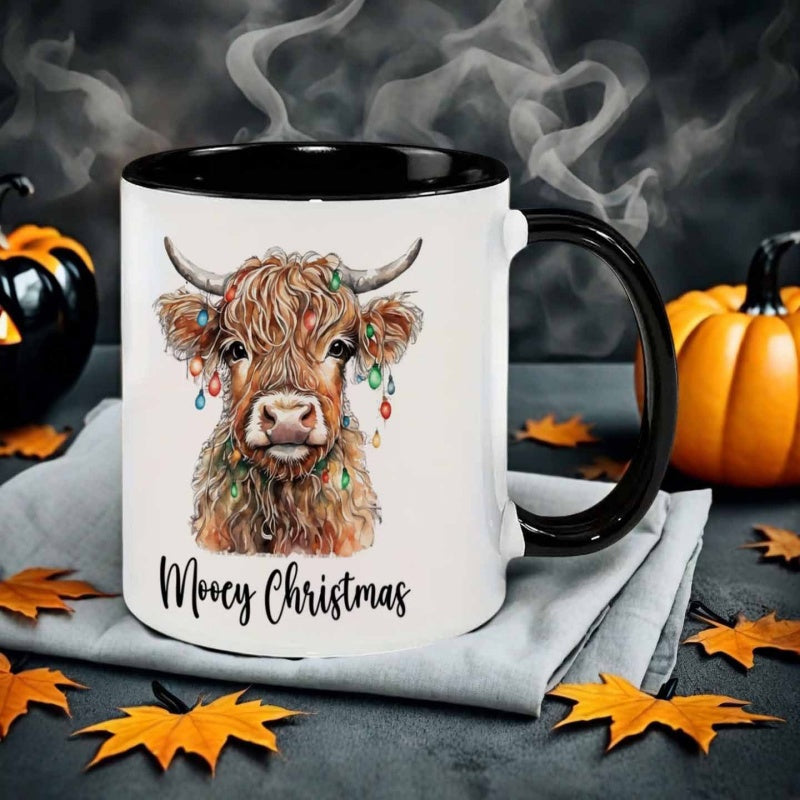 Tailorly Black Accent 11 oz Mug - watercolor style christmas yak