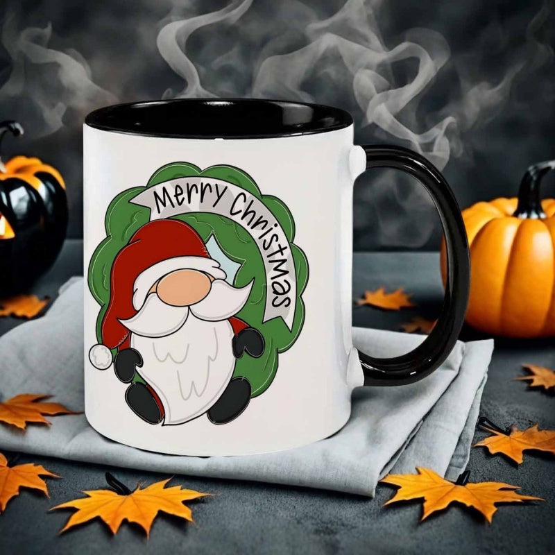 Tailorly Black Accent 11 oz Mug - cartoon style santa claus