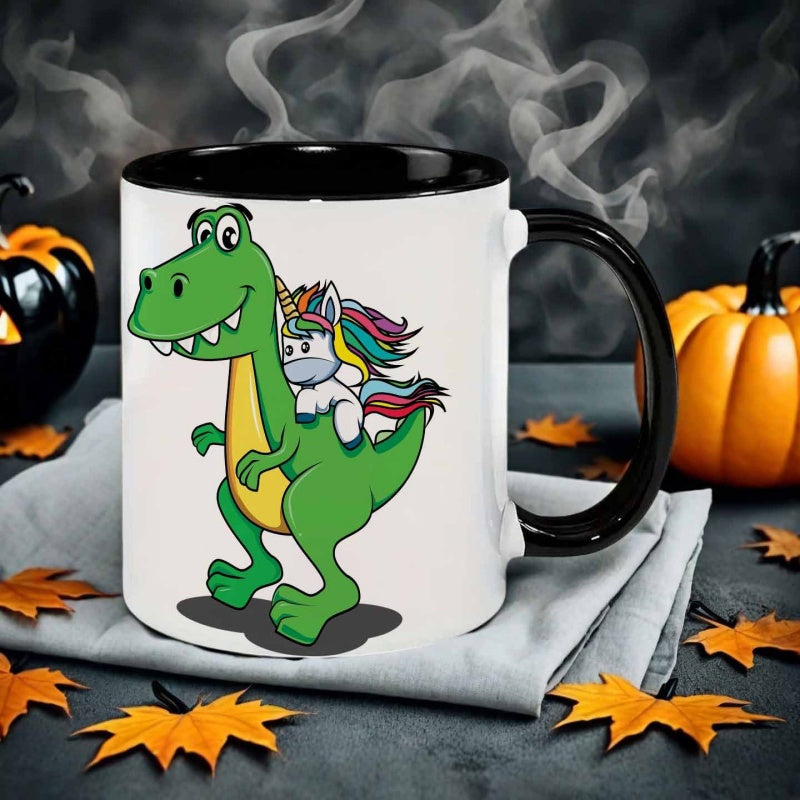 Tailorly Black Accent 11 oz Mug - cartoon style dragon unicorn