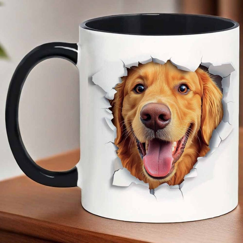 Tailorly Black Accent 11 oz Mug - golden retriever peeking through hole