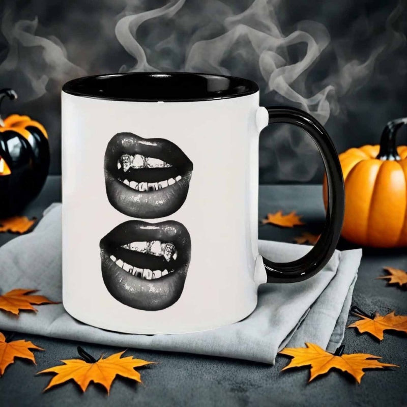Tailorly Black Accent 11 oz Mug - diamond embedded lips