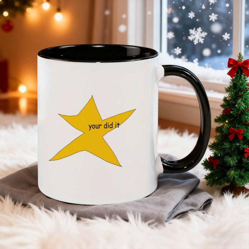 Tailorly Black Accent 11 oz Mug - 1pc 11oz ceramic mug coffee cup water cup heat reusable dishwasher safe multi purpose suitable for encouragement